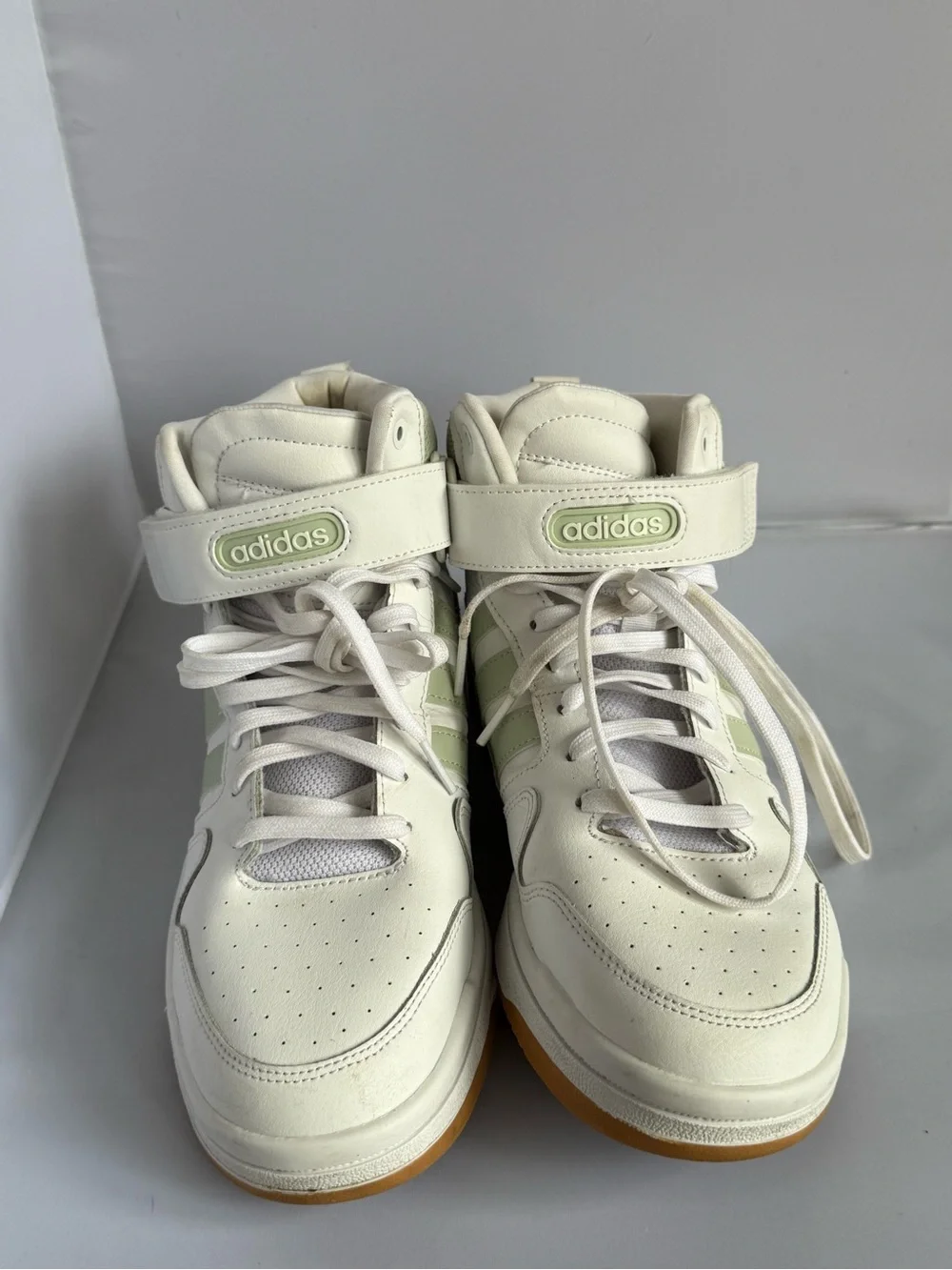 Adidas High-Top Sneakers in White and Sage Green Womens Size 10